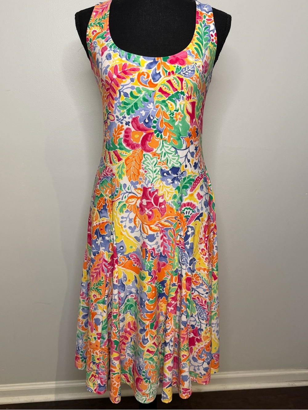 Ralph Lauren Neon Floral Sleeveless Summer Midi Dress - Size Medium